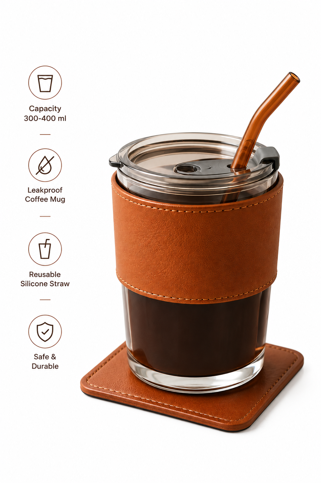 Glass Mug with Straw & Lid
